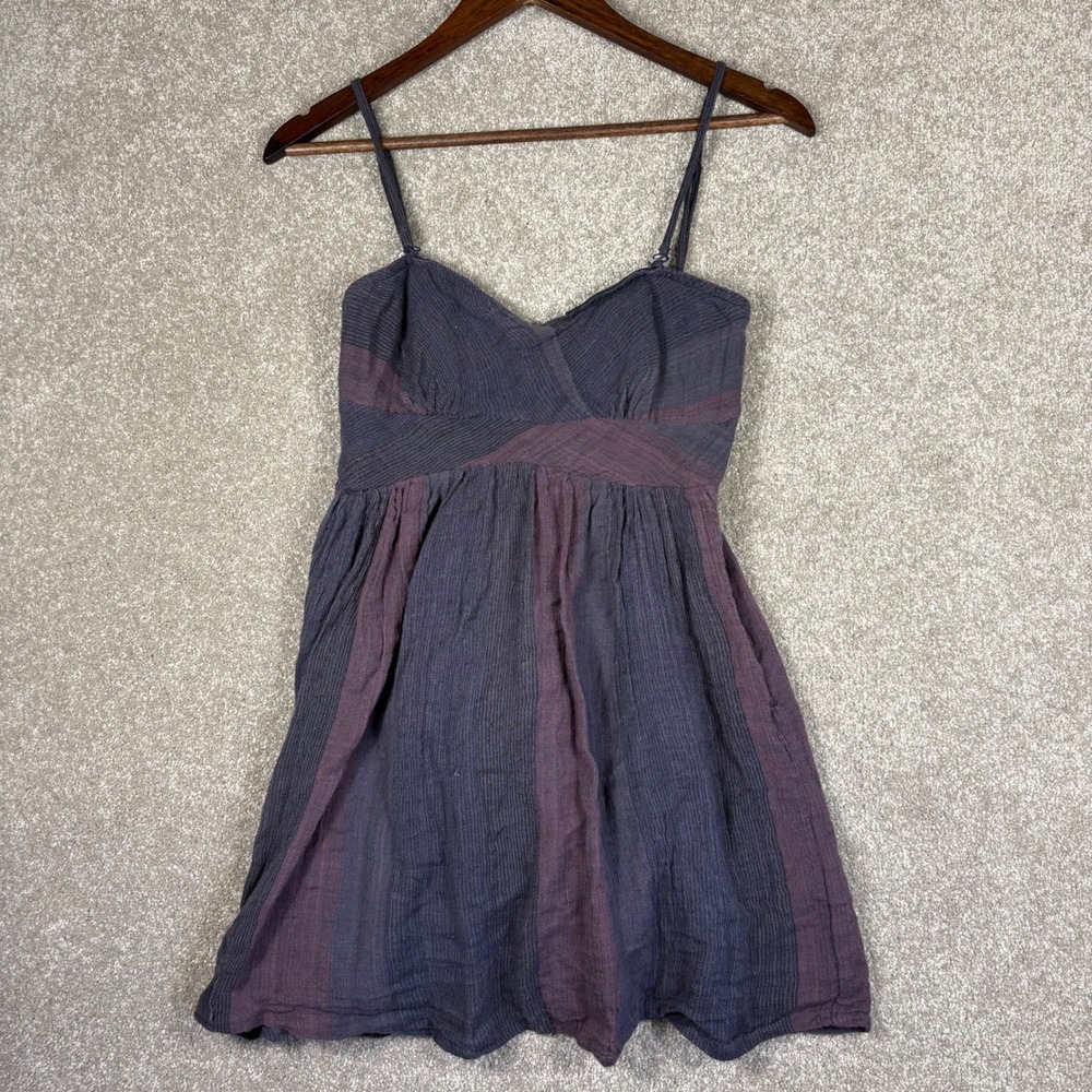 Free People Women Purple Striped Gauze Mini Dress Sweetheart Neck Size 0